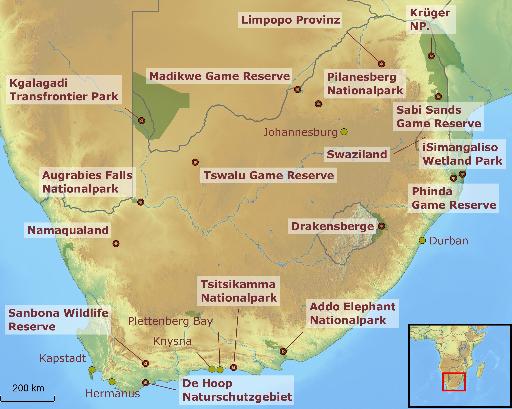 Südafrika Karte Nationalparks