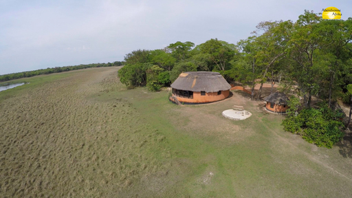 Luftansicht der Wasa Lodge in Sambia | Abendsonne Afrika