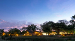 Blick auf die Umkumbe Safari Lodge in Südafrika | Abendsonne Afrika