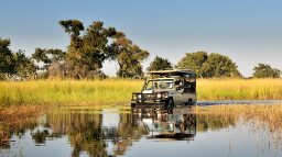 Abenteuerliche Wildbeobachtungsfahrt des Footsteps Camps in Botswana | Abendsonne Afrika